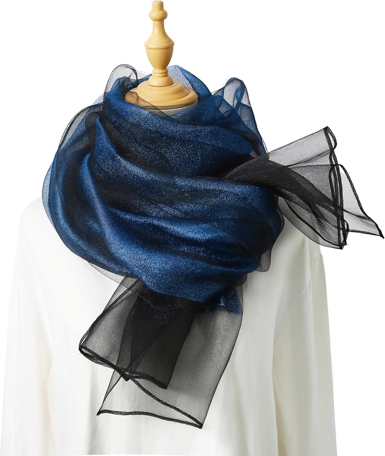 STARWHISPER Women's Sparkle Silk Scarf Shawl Wrap for Evening Dress Wedding Party Double layer