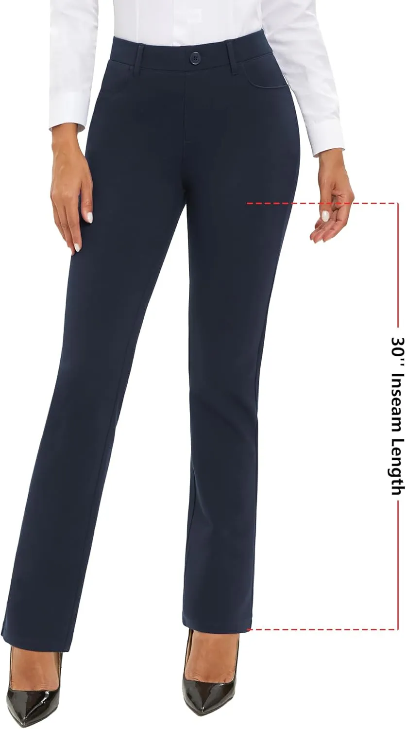 Stelle Women Dress Pants Business Casual Straight Leg 30" Stretch Work Pants Pull On Regular Slacks with 4 Pockets