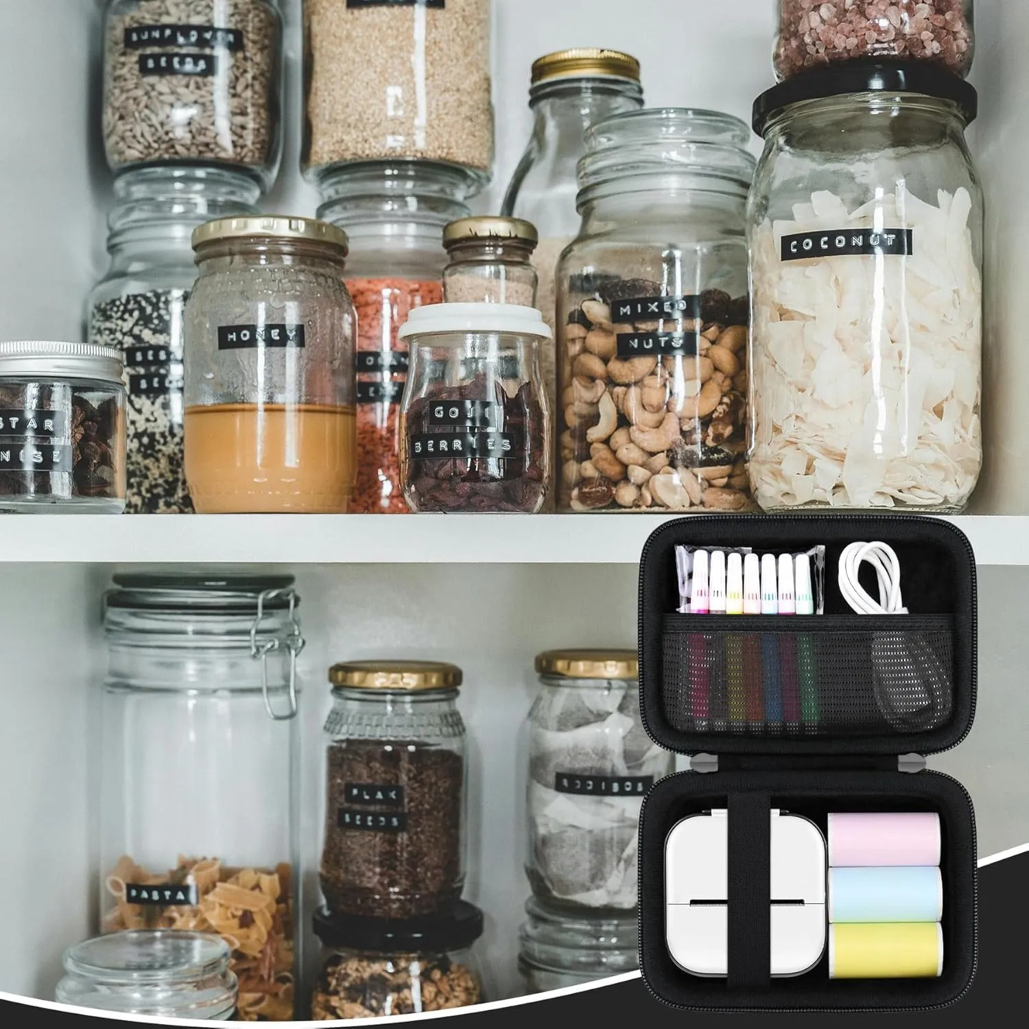 Sticker Printer Case Compatible with Memoking T02/for iDPRT/for Phomemo/for Anycash/for Ponek/for cabaro Mini Sticker Printer, Print Pods Mini Printer Storage Bag for Accessories, Black