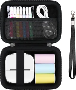 Sticker Printer Case Compatible with Memoking T02/for iDPRT/for Phomemo/for Anycash/for Ponek/for cabaro Mini Sticker Printer, Print Pods Mini Printer Storage Bag for Accessories, Black