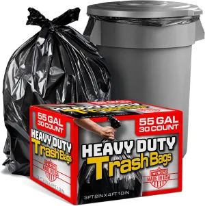 Stock Your Home 55 Gallon Heavy Duty Contractor Trash Bags, 30 Count, Tear Resistant, 2 Mil Thick, Black