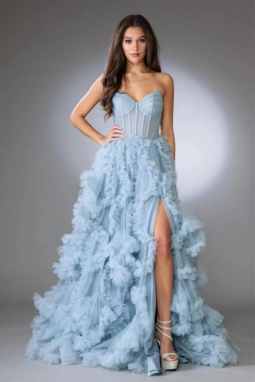 Strapless Prom Dress for Women Tulle A Line Long Boning Split Side Evening Ball Gown Formal 2025