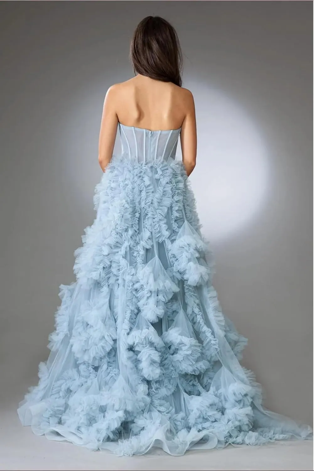 Strapless Prom Dress for Women Tulle A Line Long Boning Split Side Evening Ball Gown Formal 2025