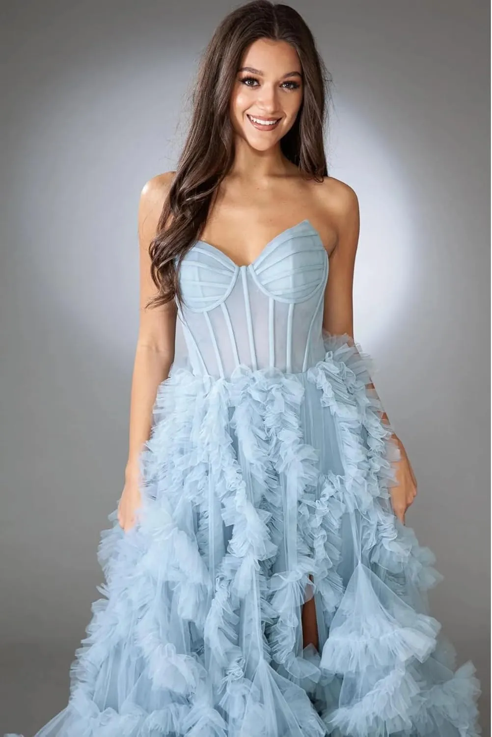 Strapless Prom Dress for Women Tulle A Line Long Boning Split Side Evening Ball Gown Formal 2025