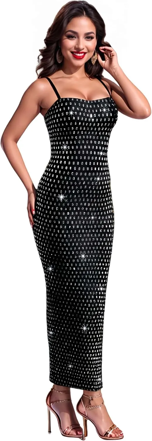 Strapless Rhinestone Maxi Dresses Evening Gowns for Women Formal Sexy