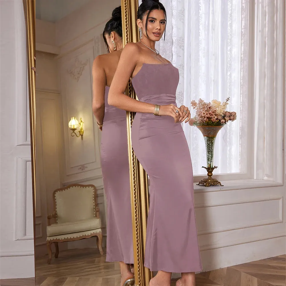 Strapless Velvet Midi Dress