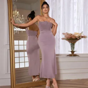 Strapless Velvet Midi Dress