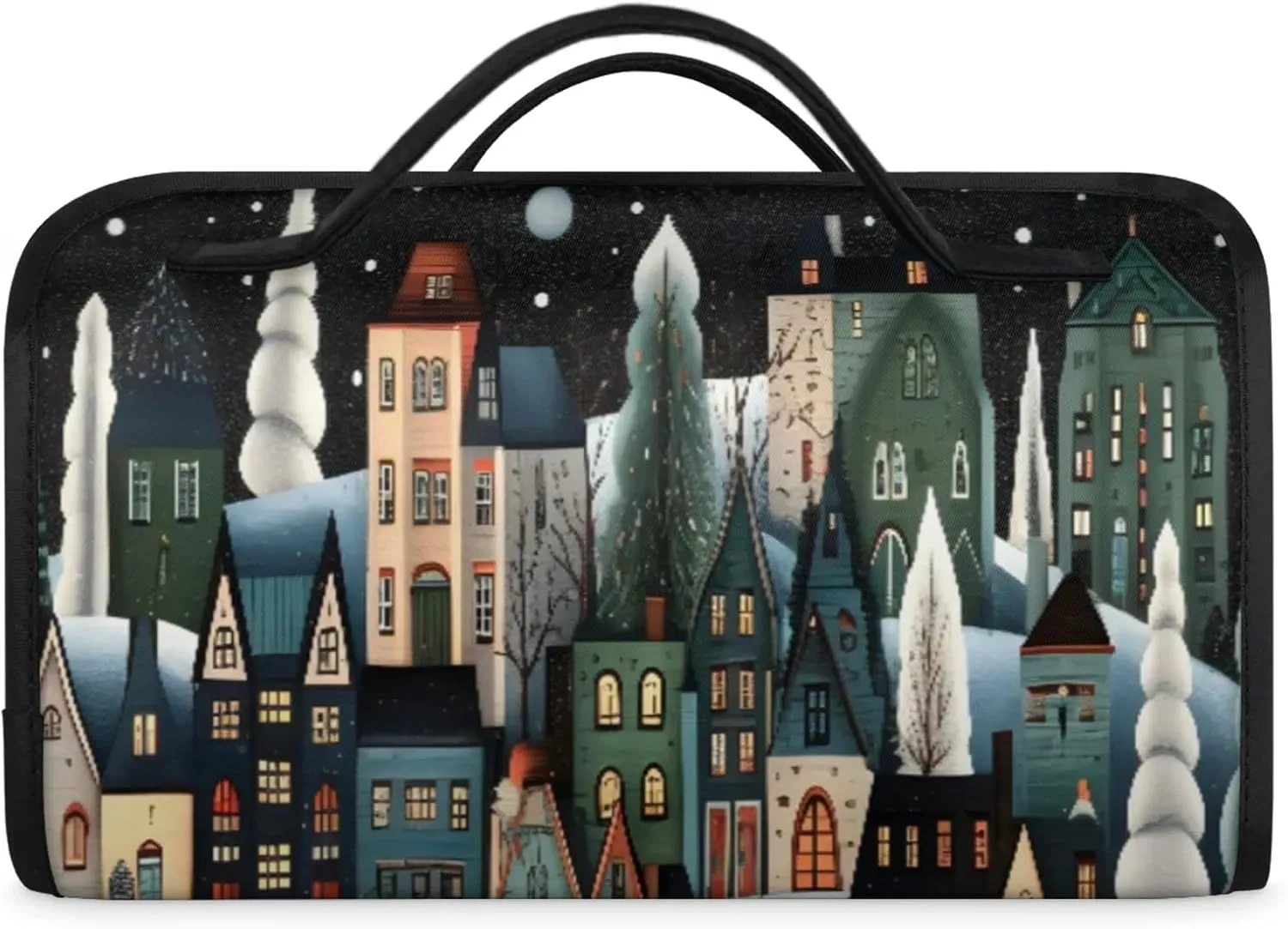 Street House Toiletry Bag Water Proof Travel Makeup Case Large Capacity 4 in 1 Foldable Cosmetics Storage for Women Men Removable Zipper Clear PVC Pockets