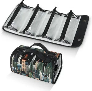 Street House Toiletry Bag Water Proof Travel Makeup Case Large Capacity 4 in 1 Foldable Cosmetics Storage for Women Men Removable Zipper Clear PVC Pockets