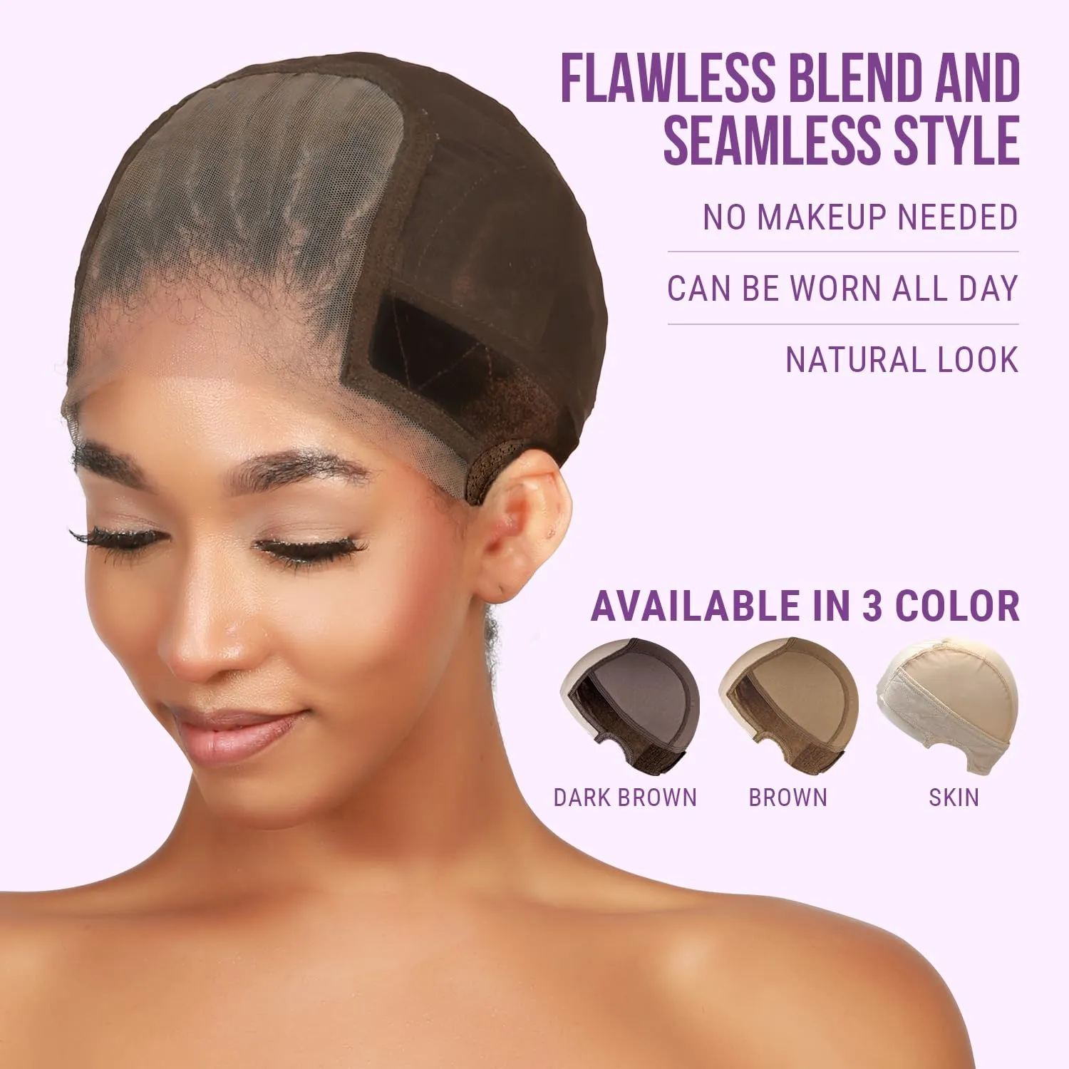 STUDIO LIMITED Non-Slip Wig Cap with Grip Band for Secure Placement, Transparent Lace for Lace Front Wigs, Available in Brown/Dark Brown/Light Beige Tones (Light Beige)
