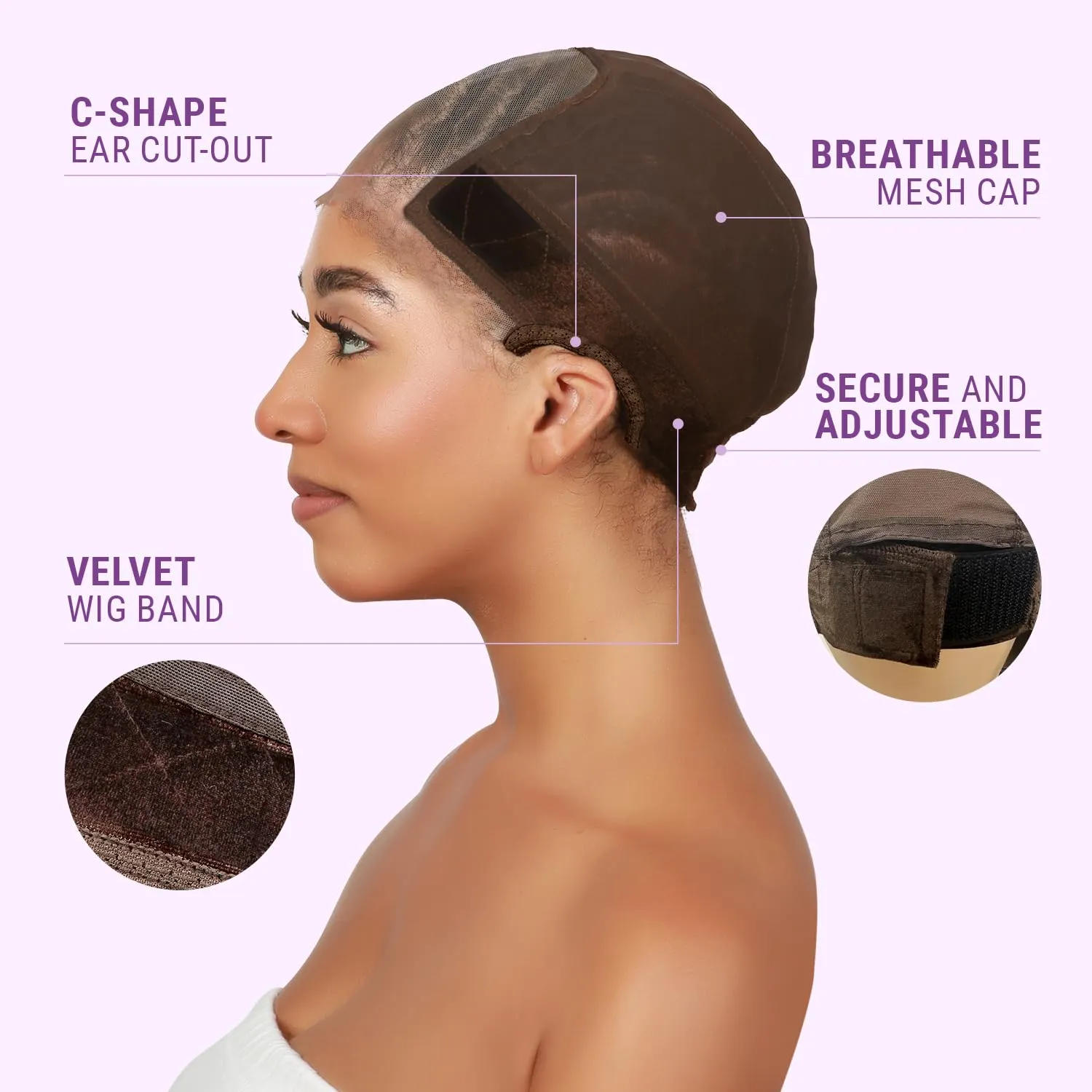 STUDIO LIMITED Non-Slip Wig Cap with Grip Band for Secure Placement, Transparent Lace for Lace Front Wigs, Available in Brown/Dark Brown/Light Beige Tones (Light Beige)