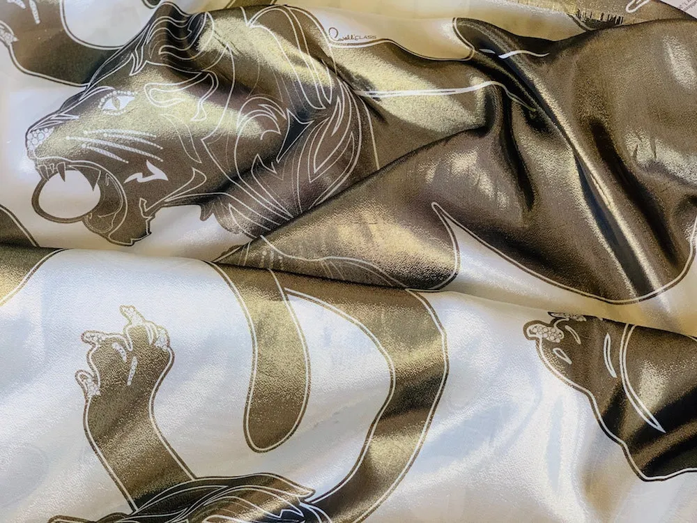 Stunning Signature "Cavalli Class" Bronze Lions  Silk & Lurex Lamé Georgette (Made in Italy)