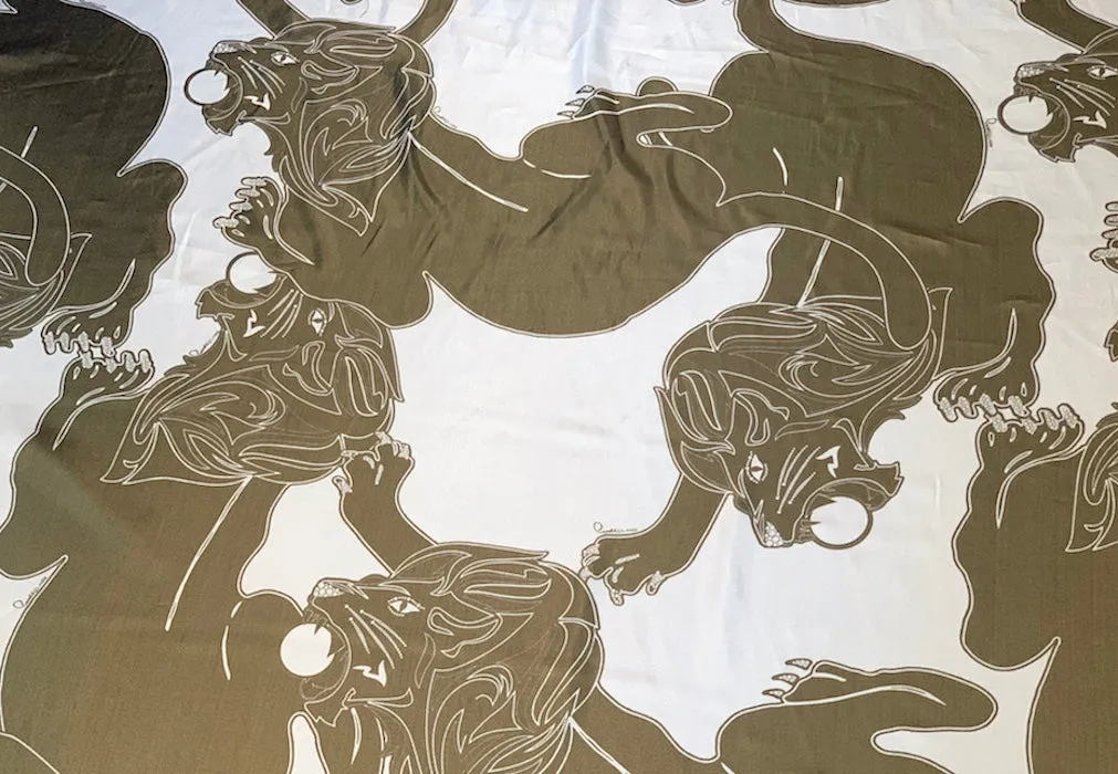 Stunning Signature "Cavalli Class" Bronze Lions  Silk & Lurex Lamé Georgette (Made in Italy)