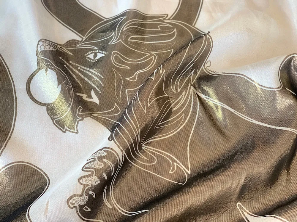 Stunning Signature "Cavalli Class" Bronze Lions  Silk & Lurex Lamé Georgette (Made in Italy)