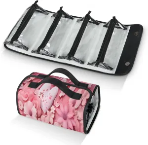Style Flower Romance Toiletry Bag Water Proof Travel Makeup Case Large Capacity 4 in 1 Foldable Cosmetics Storage for Women Men Removable Zipper Clear PVC Pockets