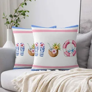 Summer Decorative Cozy Soft Velvet Luxury Throw Pillowcase Covers Slippers Coconut Swimming Ring Square Zipper Cushion Case for Couch Auto Bedroom 26x26IN