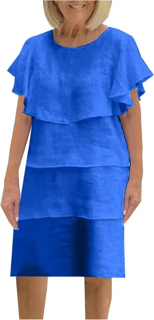 Summer Dress for Women 2025 Casual Boho Sun Dresses Puff Short Sleeve Tiered Midi Dress Beach Vacation Outfits