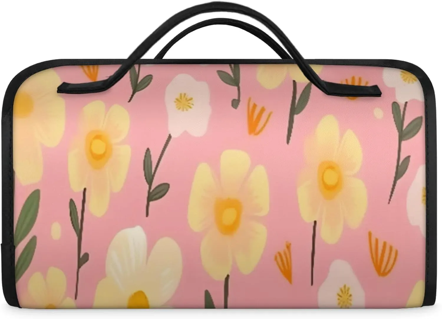 Summer Flowers Toiletry Bag Water Proof Travel Makeup Case Large Capacity 4 in 1 Foldable Cosmetics Storage for Women Men Removable Zipper Clear PVC Pockets