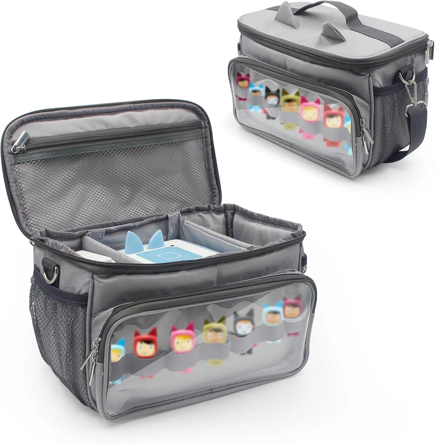 Sun3drucker Carrying Bag for Toniebox Starter Set - Carrying Case for Toniebox, Tonie Figures,Headphones and Charging Station, Portable Storage Bag with Shoulder Strap and Handle Bar (Grey)