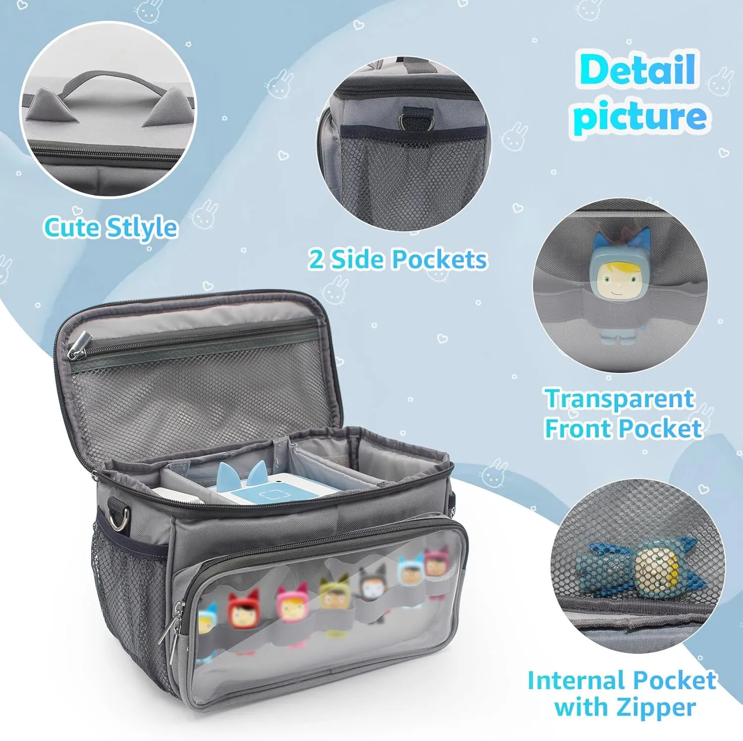Sun3drucker Carrying Bag for Toniebox Starter Set - Carrying Case for Toniebox, Tonie Figures,Headphones and Charging Station, Portable Storage Bag with Shoulder Strap and Handle Bar (Grey)