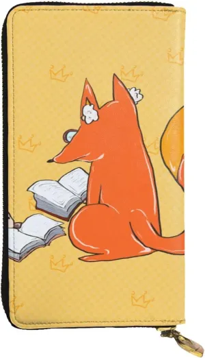 Sunflower seeds and foxes picture Leather long clutch wallet : Comfortable, lightweight, waterproof, durable 7.48 x 4.13 in