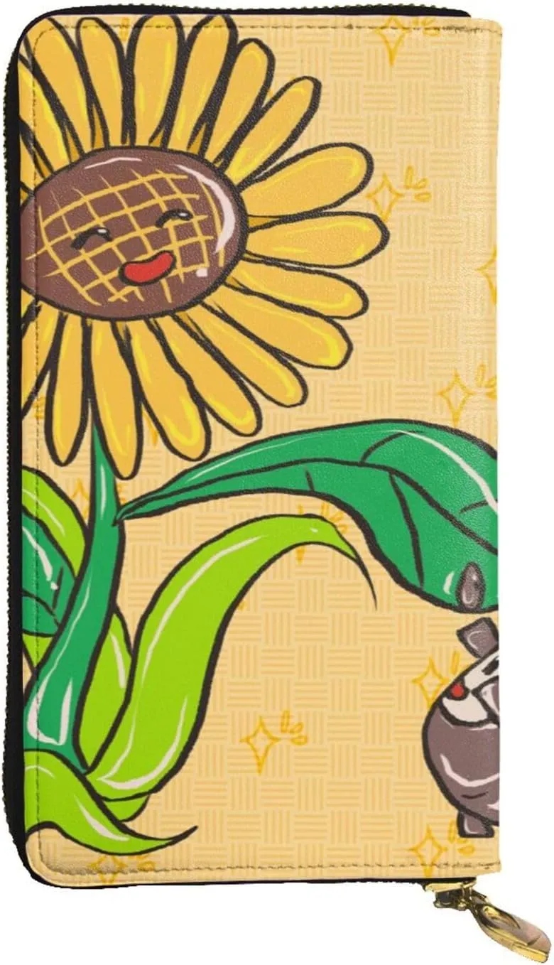 Sunflower Seeds and Sunflowers Picture Leather Long Clutch Wallet : Comfortable, Lightweight,Fashion, Durable 7.48 x 4.13 in, Black, One Size