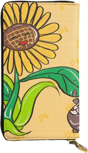Sunflower Seeds and Sunflowers Picture Leather Long Clutch Wallet : Comfortable, Lightweight,Fashion, Durable 7.48 x 4.13 in, Black, One Size