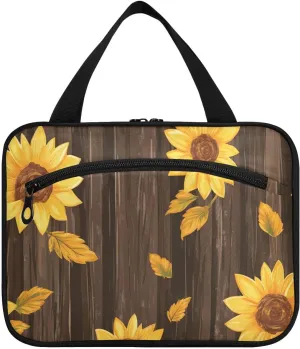 Sunflower Wood Autumn Country hanging travel bags for women toiletry with hook, designer essential waterproof toiletry bag for women traveling maletín para maquillaje L