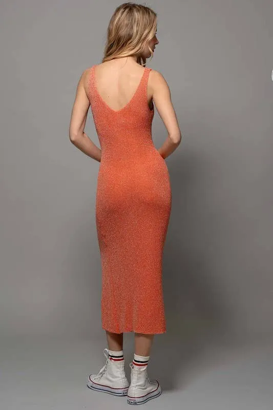Sunset Shimmer Metallic Side Slit Midi Dress
