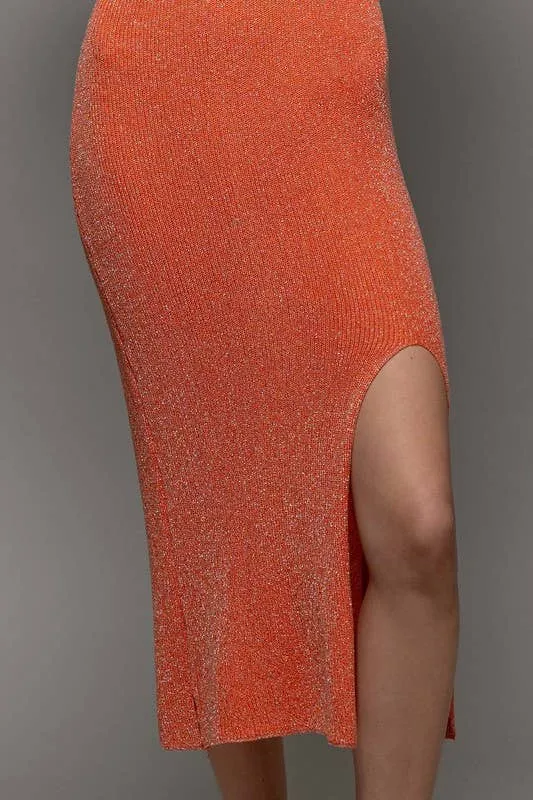 Sunset Shimmer Metallic Side Slit Midi Dress
