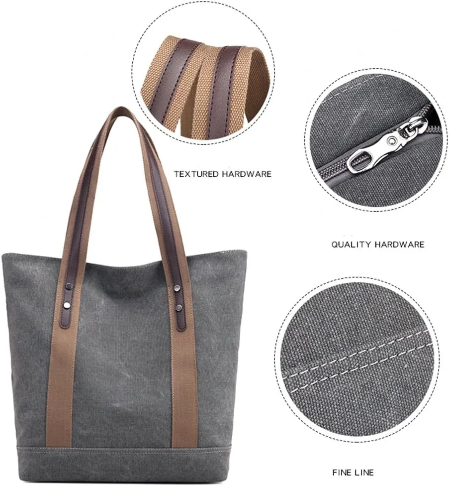 Sunshinejing Women's Canvas Shoulder Bags Retro Casual Handbags Work Bag Tote Purses