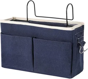 Surblue Bedside Caddy Bedside Storage Bag Hanging Organizer for Bunk, Hospital Beds, Dorm Rooms Bed Rails Camp 4 Pockets and 2 Hooks(Navy)
