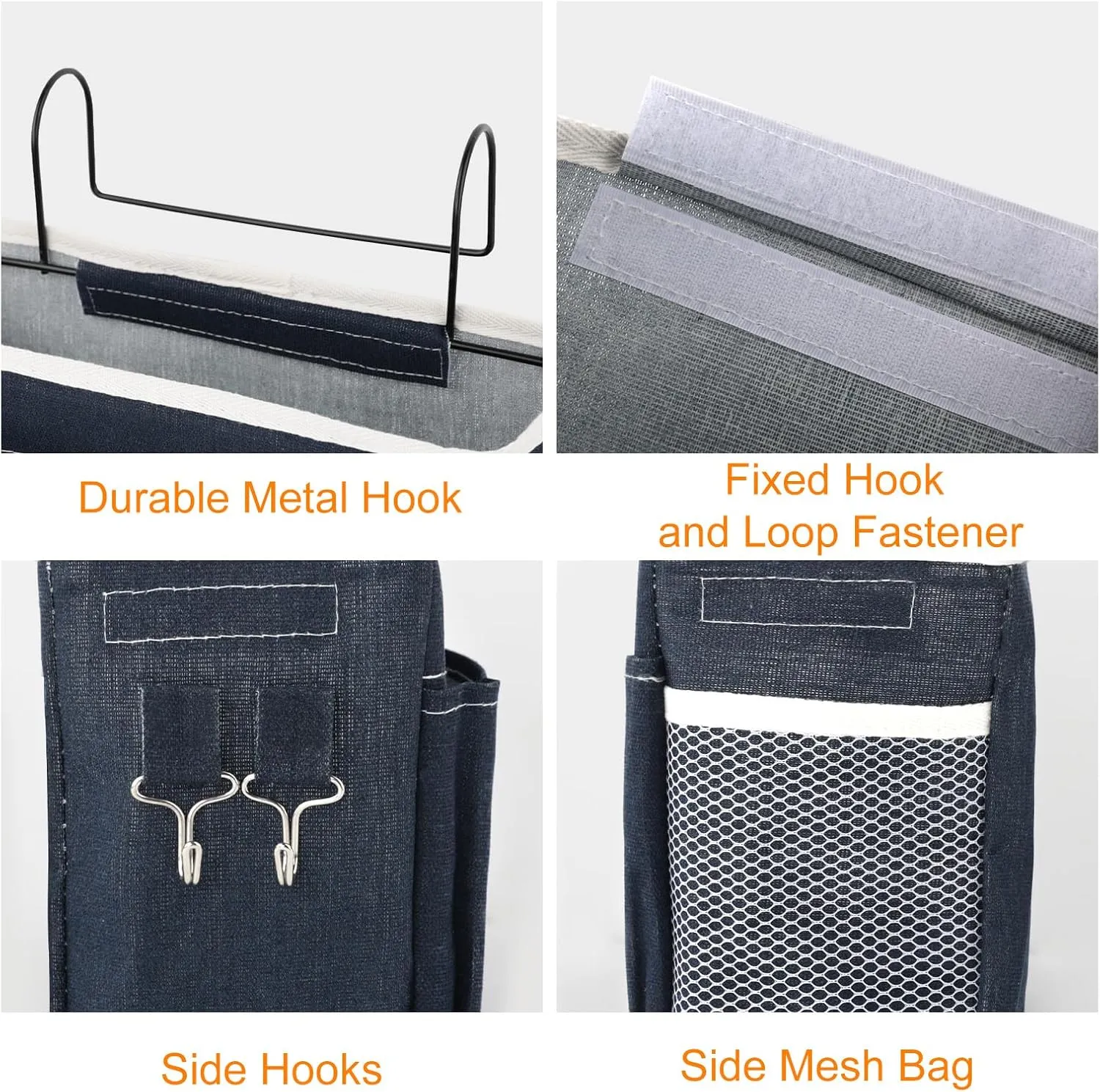 Surblue Bedside Caddy Bedside Storage Bag Hanging Organizer for Bunk, Hospital Beds, Dorm Rooms Bed Rails Camp 4 Pockets and 2 Hooks(Navy)