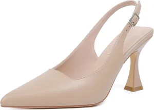 Susanny Slingback Kitten Heels Elegant Dressy Pumps for Women Closed Pointy Toe Sexy Chunky High Heels Wedding Bride Prom Party Dress Shoes