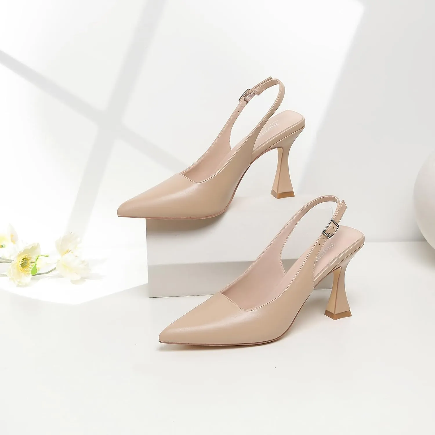 Susanny Slingback Kitten Heels Elegant Dressy Pumps for Women Closed Pointy Toe Sexy Chunky High Heels Wedding Bride Prom Party Dress Shoes