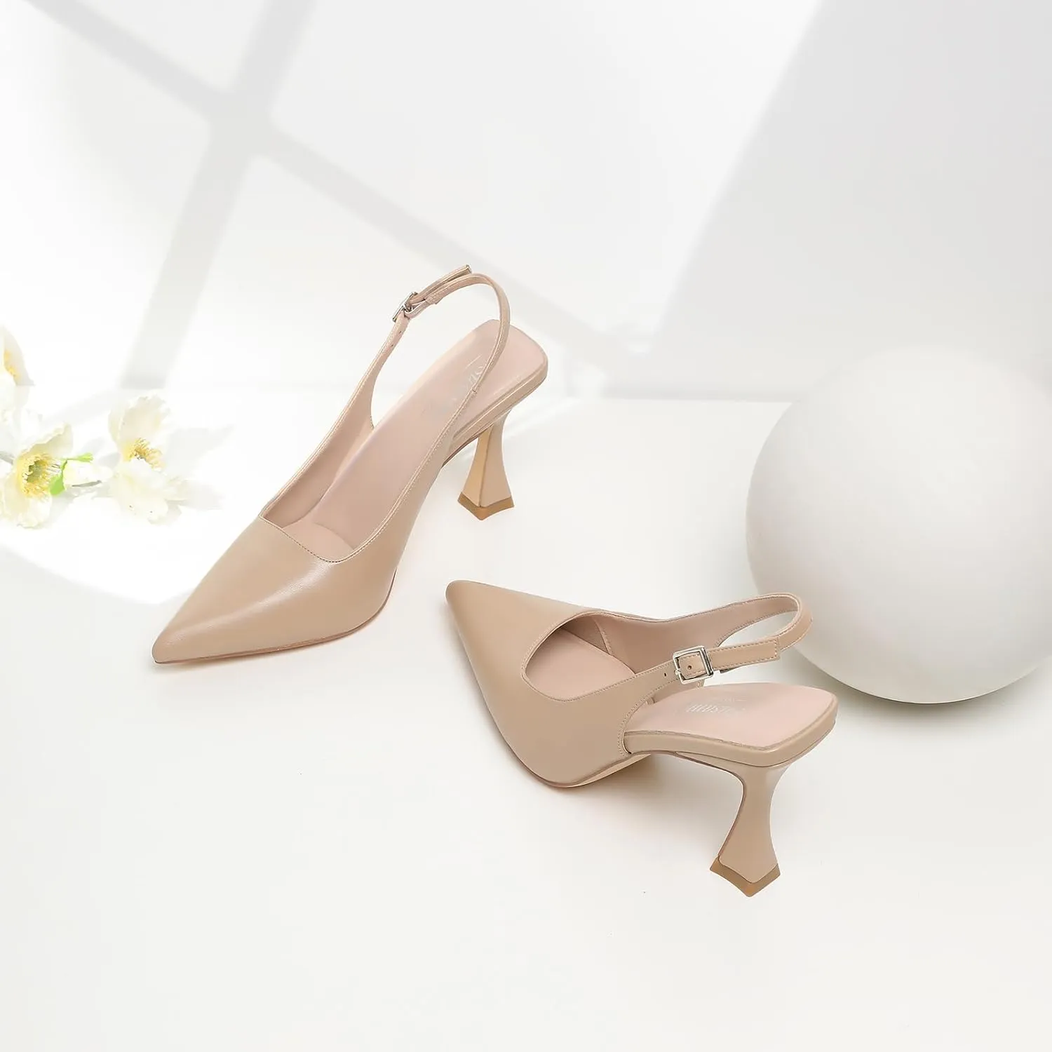 Susanny Slingback Kitten Heels Elegant Dressy Pumps for Women Closed Pointy Toe Sexy Chunky High Heels Wedding Bride Prom Party Dress Shoes