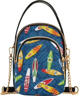 susiyo Surfboard Hibiscus Small Crossbody Bags Shoulder Bag for Women Multi Zipper Stylish Ladies Messenger Bags Phone Purse Handbag Wallet