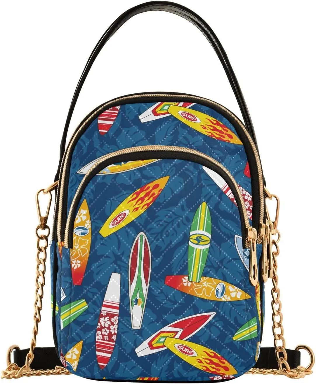 susiyo Surfboard Hibiscus Small Crossbody Bags Shoulder Bag for Women Multi Zipper Stylish Ladies Messenger Bags Phone Purse Handbag Wallet