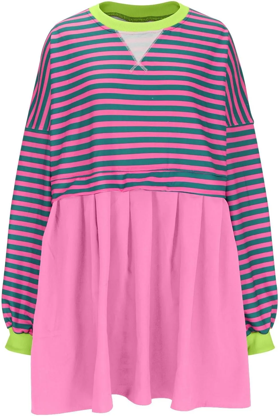 Sweatshirt Dresses for Women Striped Long Sleeve Pleated Patchwork Tops Dress Plus Size Mini Sweater Dress Fall 2024