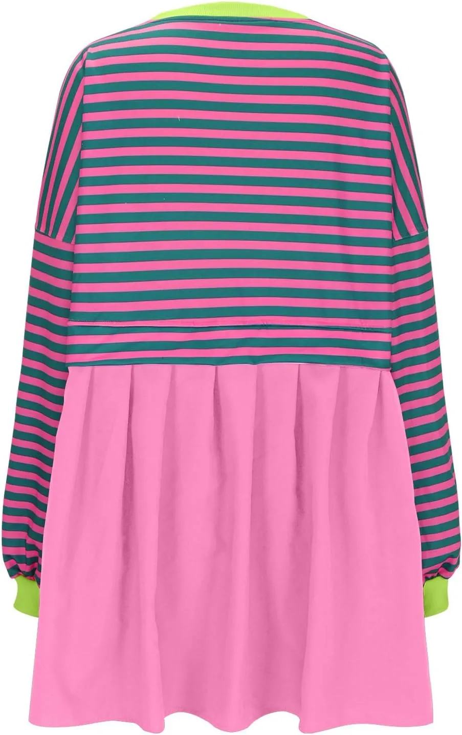 Sweatshirt Dresses for Women Striped Long Sleeve Pleated Patchwork Tops Dress Plus Size Mini Sweater Dress Fall 2024