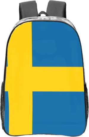 Swedish Flag Transparent Backpack-16-Inch Pvc Clear Backpack With Side Pockets,Black