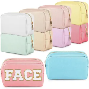 Sweetude 10 Pcs Preppy Makeup Bag Bulk Cosmetic Bag Bridesmaid Gift Wedding Day Bachelorette Party Favor Toiletry Pouch DIY PU Leather Skincare Pouch for Women(Classic Color)