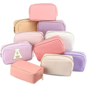 Sweetude 10 Pcs Preppy Makeup Bag Bulk Cosmetic Bag Bridesmaid Gift Wedding Day Bachelorette Party Favor Toiletry Pouch DIY PU Leather Skincare Pouch for Women(Pink and Purple)