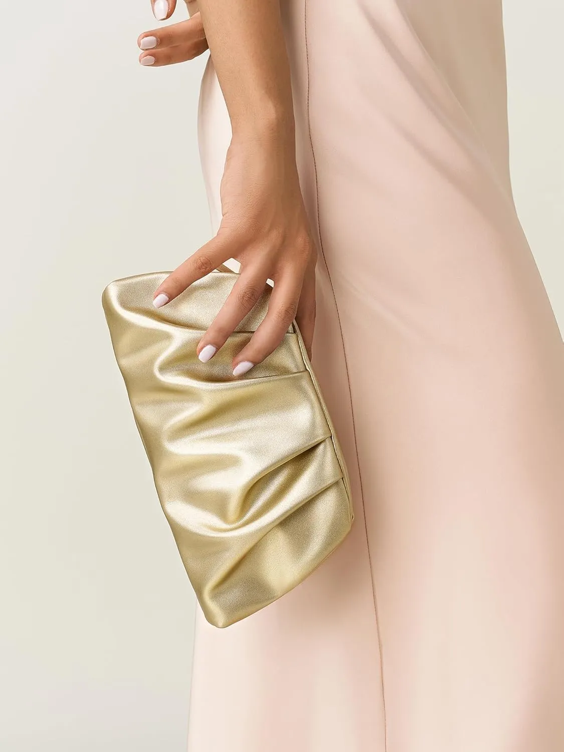 SWEETV Dressy Vegan Leather Clutch Purse for Women Formal, Soft Pleated PU Evening Clutch for Weddings, Proms, Cocktail-Gemma