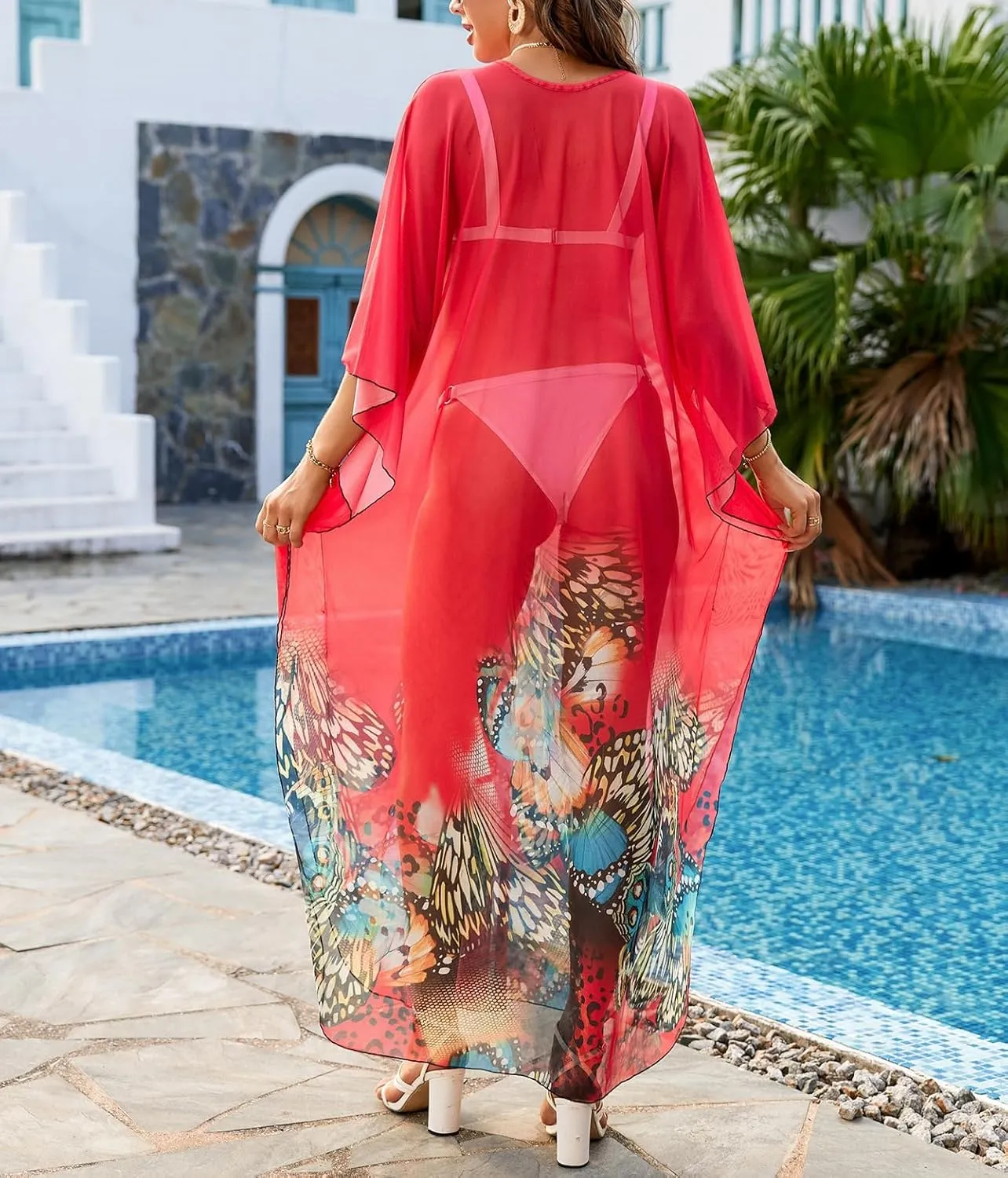 Swimsuit Cover ups Plus Size Caftans Beach Cover Up Maxi Beach Dress Vneck Batwing Sleeve Kaftan Dresses for Women