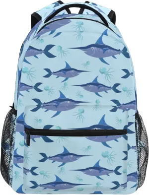 Swordfish and Jellyfish Backpack for Boys Girls Kids Bookbag Laptop Tablet Travel School Bag with Name Tag