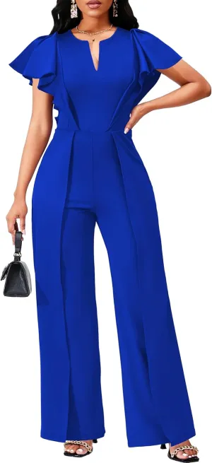 SxClub Elegant Jumpsuits for Women Dressy Formal Casual Long Straight Pants Business Jumpsuit
