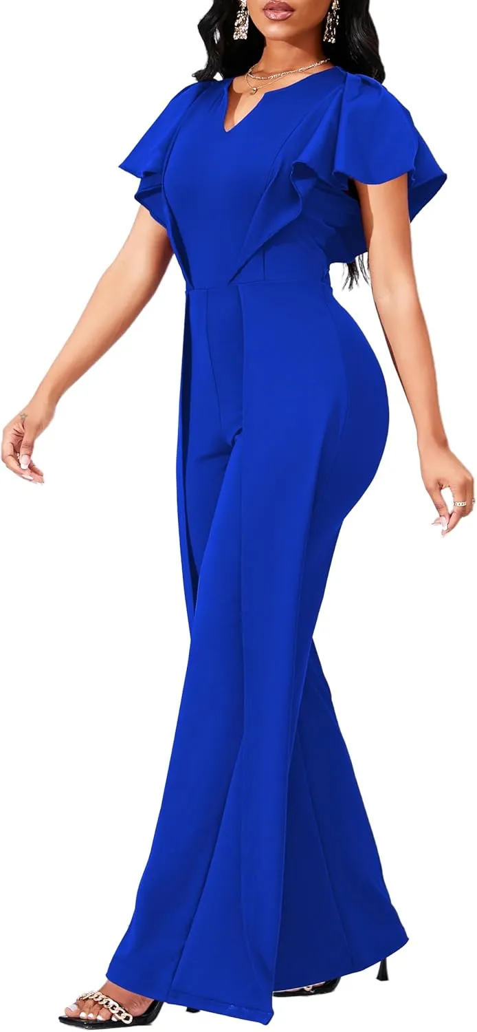 SxClub Elegant Jumpsuits for Women Dressy Formal Casual Long Straight Pants Business Jumpsuit