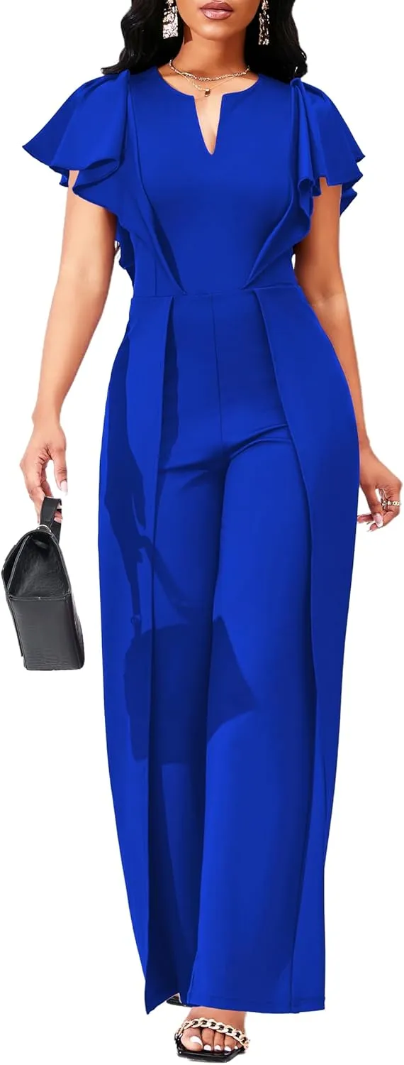 SxClub Elegant Jumpsuits for Women Dressy Formal Casual Long Straight Pants Business Jumpsuit