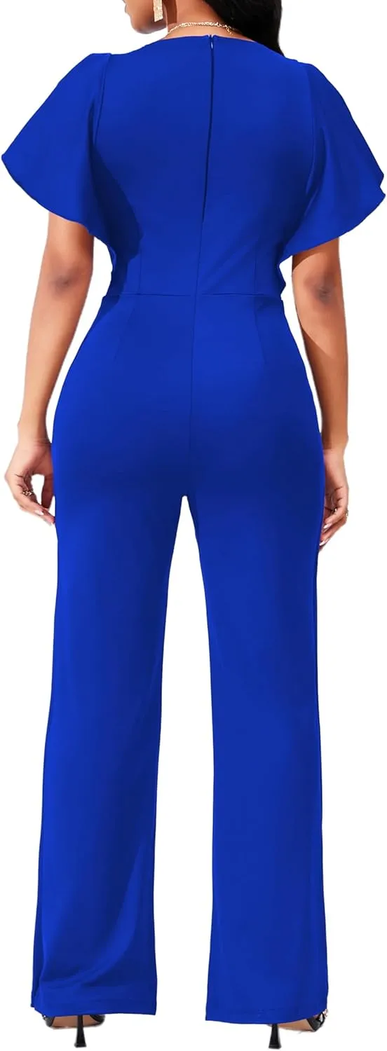 SxClub Elegant Jumpsuits for Women Dressy Formal Casual Long Straight Pants Business Jumpsuit